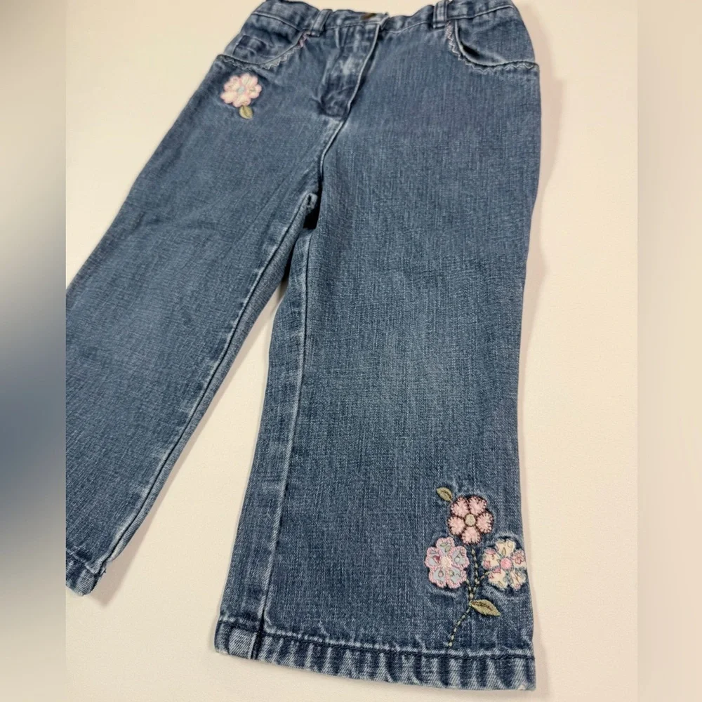 VINTAGE‎ GYMBOREE Girls 2003 Floral Embroidered Denim Jeans 18-24 M Cottagecore